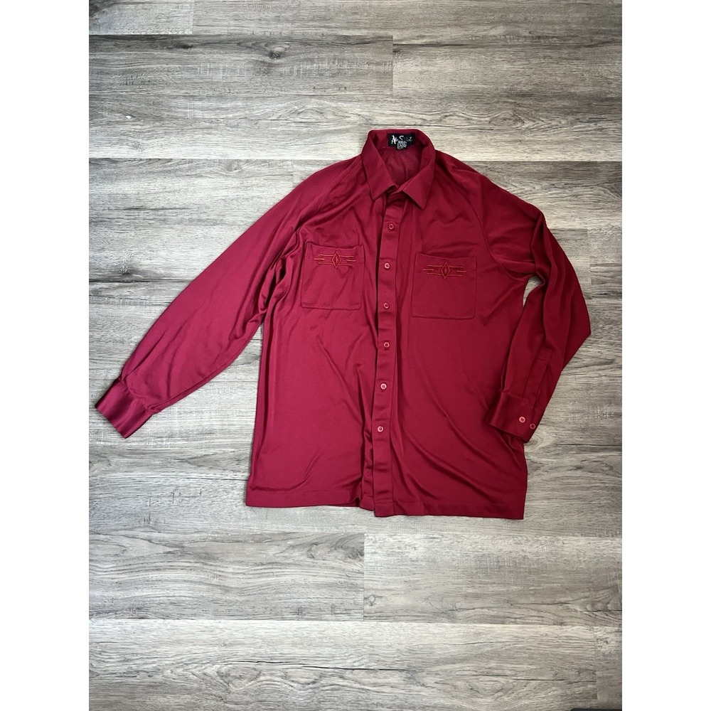 Vintage‎ Alan Stuart Men's Burgundy Button Down Retro Western Shirt Size Large